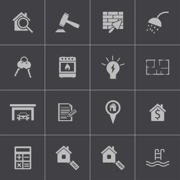 Vector black  rea estatel icons set Stock Illustration