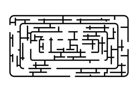 Vector Black Rectangle Rounded Corner Maze, Isolated on White Stock Illustration