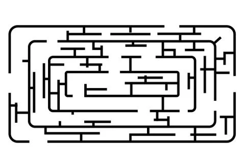 Vector Black Rectangle Rounded Corner Maze, Isolated on White Stock Illustration