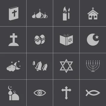 Vector black  religion icons set Stock Illustration