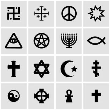 Vector black religious symbols set Stock Illustration