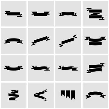 Vector black ribbon icon set Stock Illustration