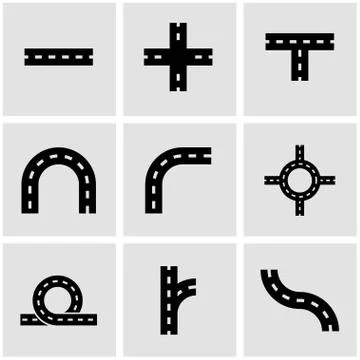 Vector black road elements icon set Stock Illustration