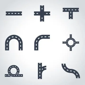 Vector black road elements icon set 스톡 일러스트