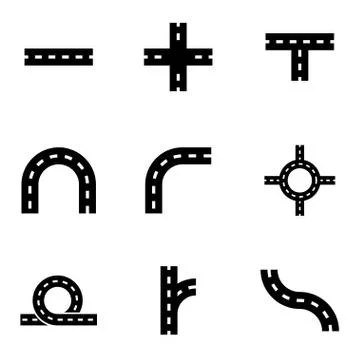 Vector black road elements icon set イラスト素材
