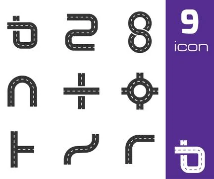 Vector black road elements icons set イラスト素材