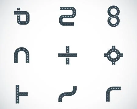 Vector black road elements icons set Illustrazione stock