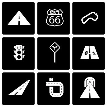 Vector black road icon set Stock Illustration