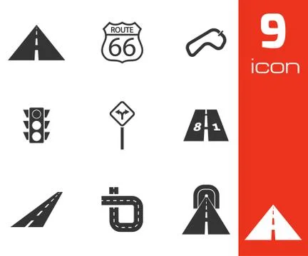 Vector black road icons set Illustrazione stock