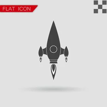 Vector black Rocket icon Flat Style with red Stock Illustration