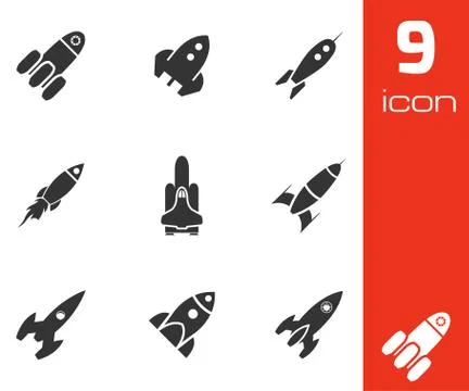 Vector black rocket icons set Stock Illustration