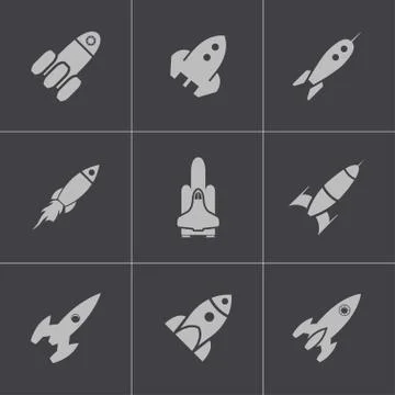 Vector black rocket icons set Stock Illustration