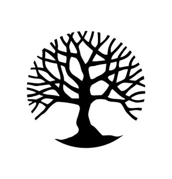 Vector black round circle tree outline silhouette drawing illustration Stock Illustration