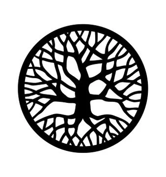 Vector black round tree with roots and branches outline silhouette drawing 스톡 일러스트