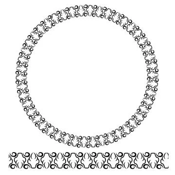 Vector Black Rounded Corner Circle Floral Frame, Isolated On White Illustrazione stock
