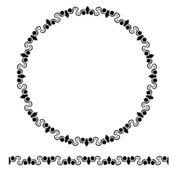 Vector Black Rounded Corner Circle Floral Frame, Isolated On White Illustrazione stock