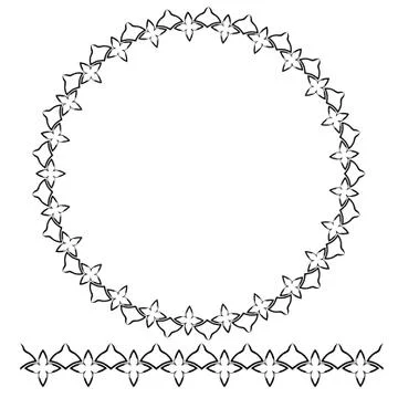 Vector Black Rounded Corner Circle Floral Frame, Isolated On White Illustrazione stock