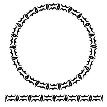 Vector Black Rounded Corner Circle Floral Frame, Isolated On White Illustrazione stock