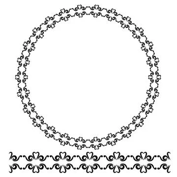 Vector Black Rounded Corner Circle Floral Frame, Isolated On White Illustrazione stock
