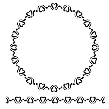 Vector Black Rounded Corner Circle Floral Frame, Isolated On White Illustrazione stock