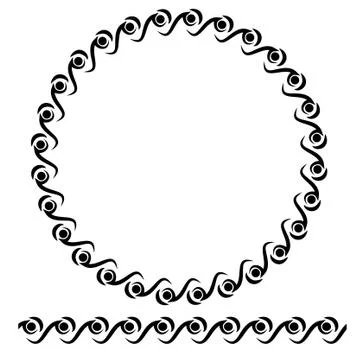 Vector Black Rounded Corner Circle Floral Frame, Isolated On White Illustrazione stock