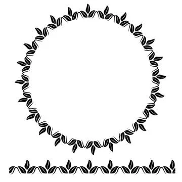 Vector Black Rounded Corner Circle Floral Frame, Isolated On White Stock Illustration