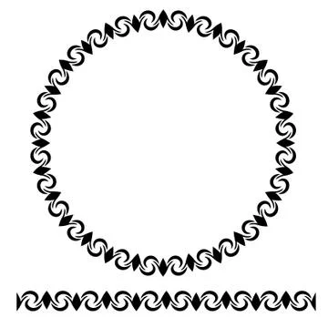 Vector Black Rounded Corner Circle Floral Frame, Isolated On White Illustrazione stock