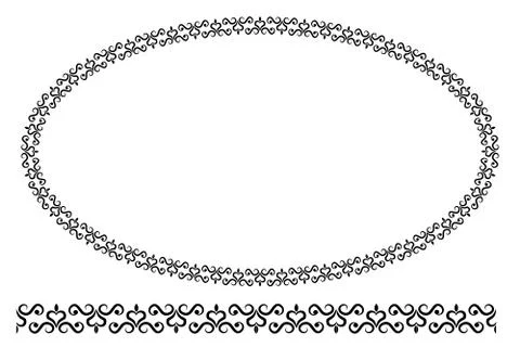 Vector Black Rounded Corner Oval Floral Frame, Isolated On White Stock Illustration