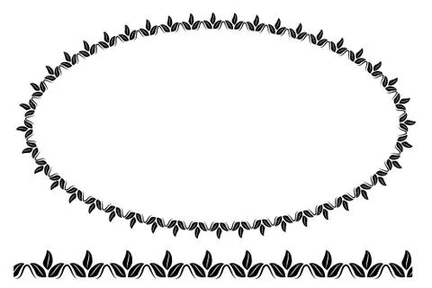 Vector Black Rounded Corner Oval Floral Frame, Isolated On White Stock Illustration