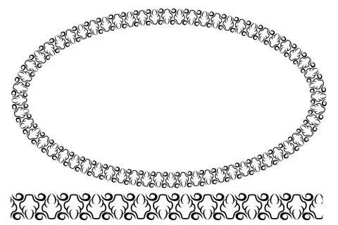 Vector Black Rounded Corner Oval Floral Frame, Isolated On White Иллюстрация