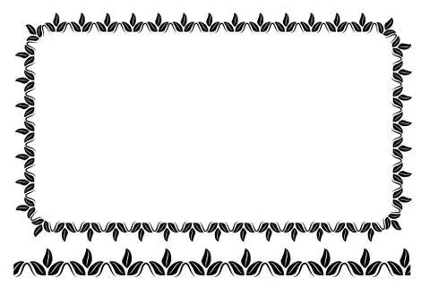 Vector Black Rounded Corner Rectangle Floral Frame, Isolated On White Stock Illustration