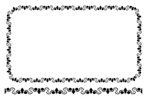 Vector Black Rounded Corner Rectangle Floral Frame, Isolated On White Stock Illustration