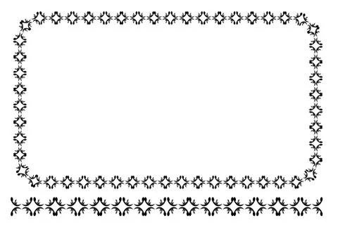 Vector Black Rounded Corner Rectangle Floral Frame, Isolated On White Stock Illustration