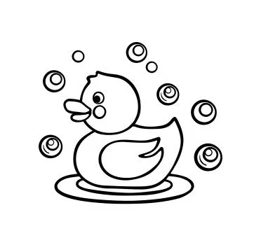 Vector black rubber  duck with soap air bubbles and water waves Stock Illustration
