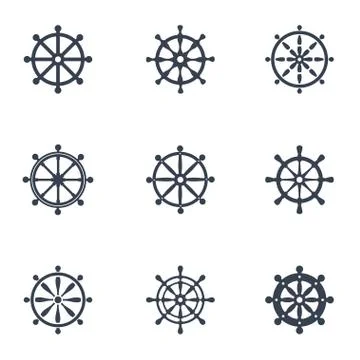 Vector black rudder icon set Stock Illustration
