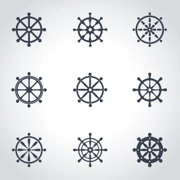 Vector black rudder icon set Stock Illustration