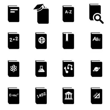Vector black schoolbook icon set Stock Illustration