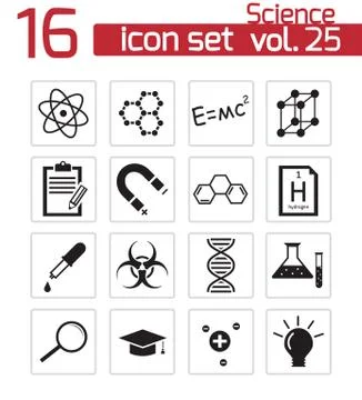 Vector black science icon set Stock Illustration