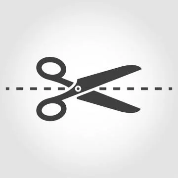 Vector black scissorsicon with cut line icon Stock Illustration