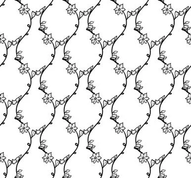 Vector Black Seamless Pattern with Drawn Branches, Plants Stock Illustration