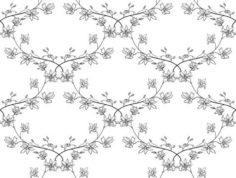 Vector Black Seamless Pattern with Drawn Branches, Plants Stock Illustration