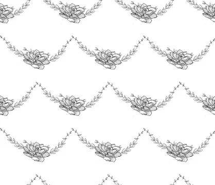 Vector Black Seamless Pattern with Drawn Flowers Stock Illustration