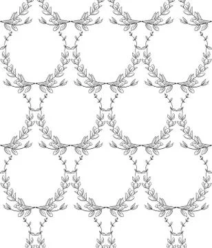 Vector Black Seamless Pattern with Drawn Branches, Plants Stock Illustration