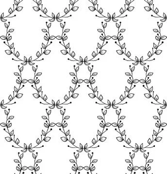 Vector Black Seamless Pattern with Drawn Branches, Plants Stock Illustration