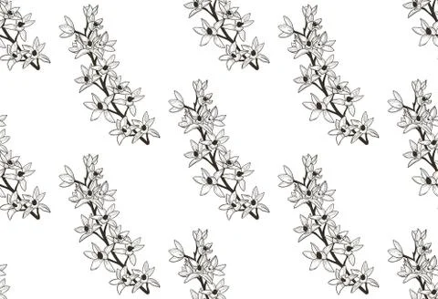 Vector Black Seamless Pattern with Drawn Flowers Stock Illustration