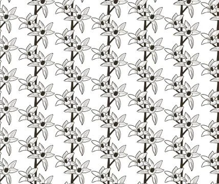 Vector Black Seamless Pattern with Drawn Flowers Stock Illustration