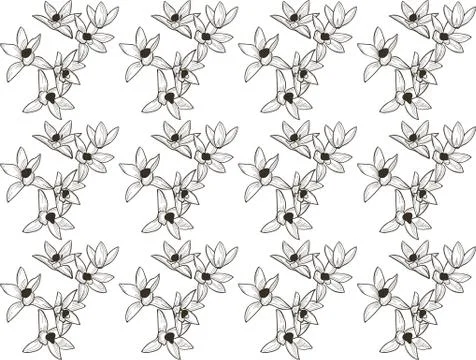 Vector Black Seamless Pattern with Drawn Flowers Stock Illustration