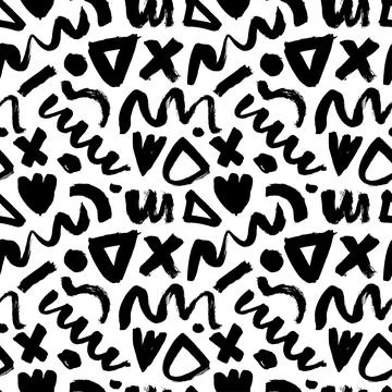 Vector black seamless pattern in Memphis style. Stock Illustration