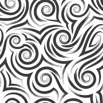 Vector black seamless pattern of spirals and curls for decoration and printing Stock Illustration