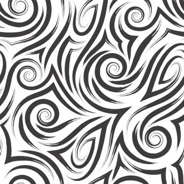 Vector black seamless pattern of spirals and curls for decoration and printing Illustration